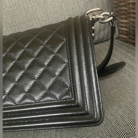 Chanel Boy Bag Black Caviar Silver Ruthenium Hardware  With Card - Picture 13 of 17